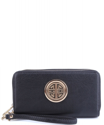 Fashion Logo Double Zip Around Wallet Wristlet WU0012L BLACK